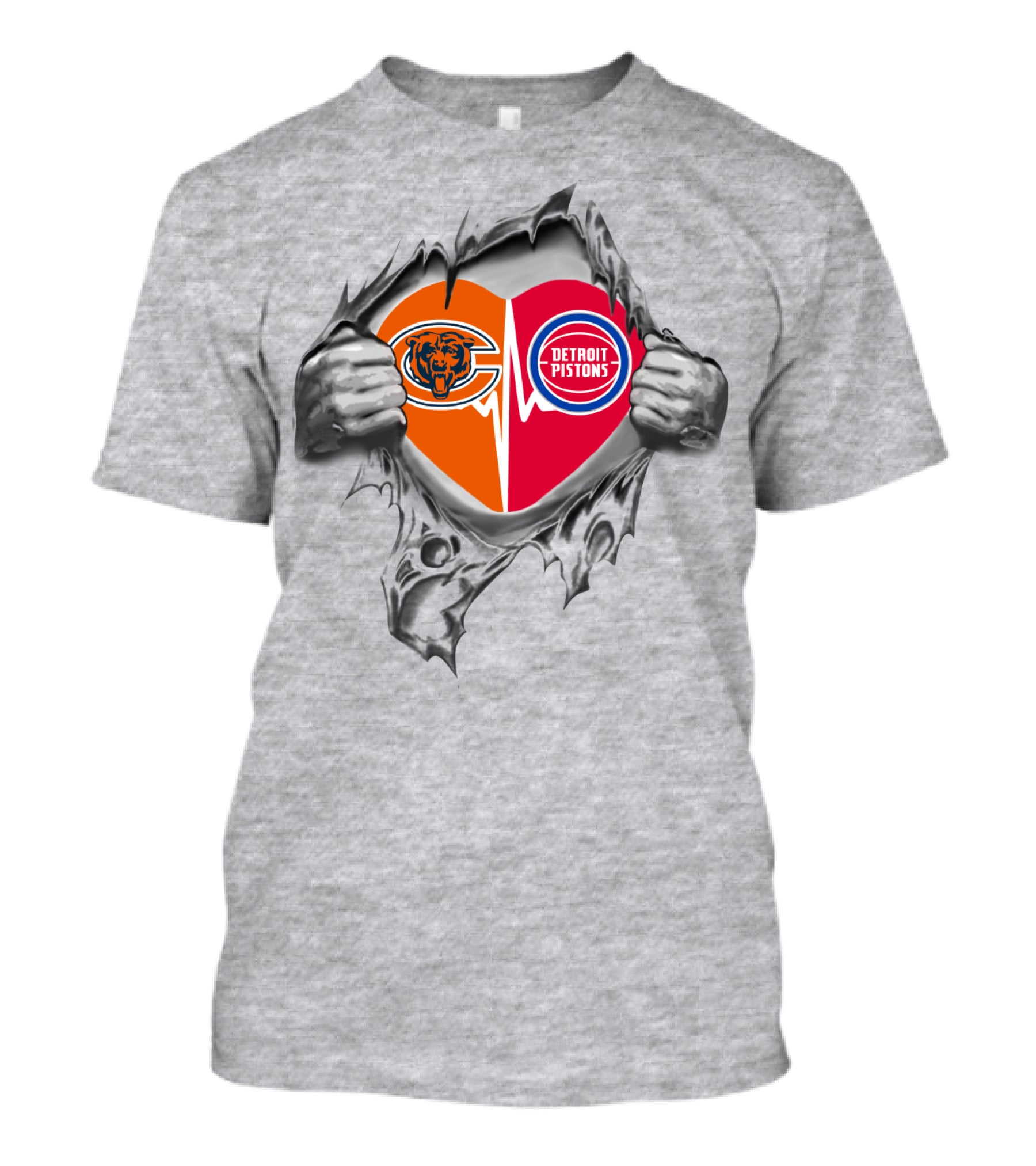 Chicago Bears Detroit Pistons Heart Logo Fusion T-Shirt