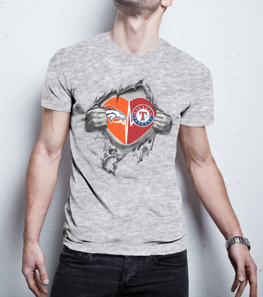 Broncos Rangers Heartbeat Loyalty Denver Texas Passion T-Shirt