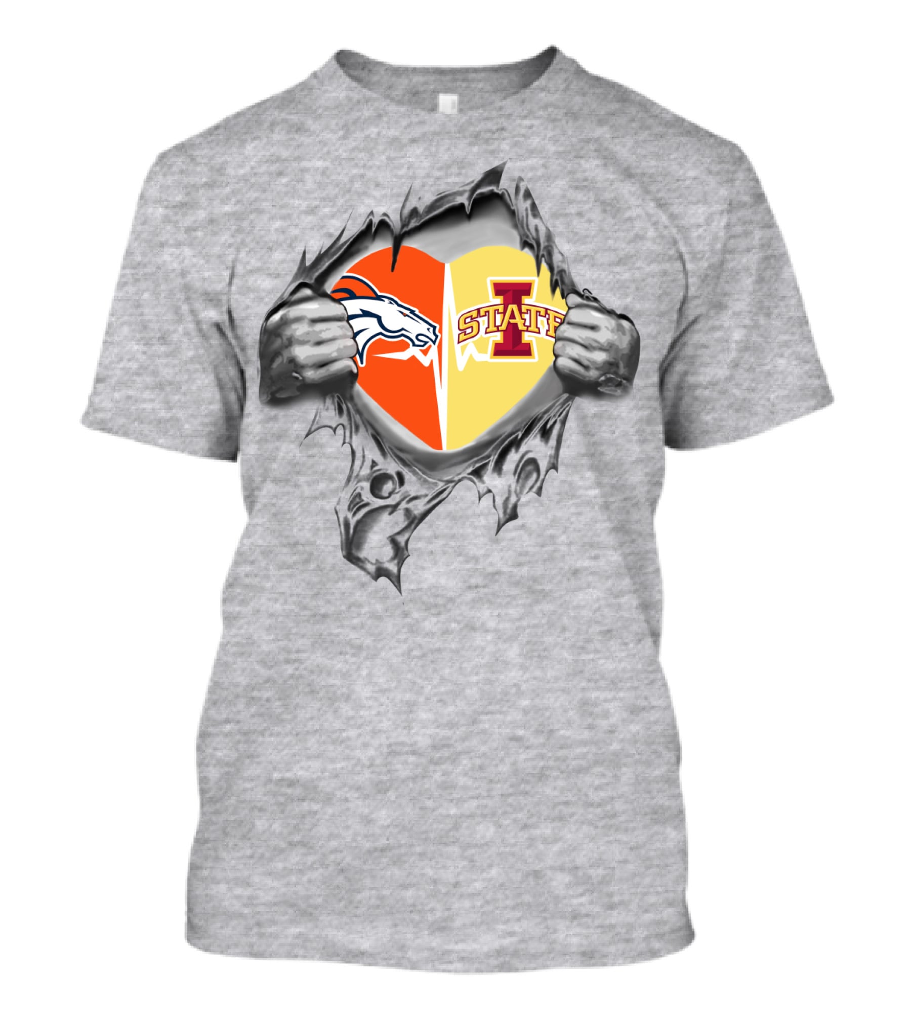 Broncos Iowa State Heart Dual Logo Fusion T-Shirt