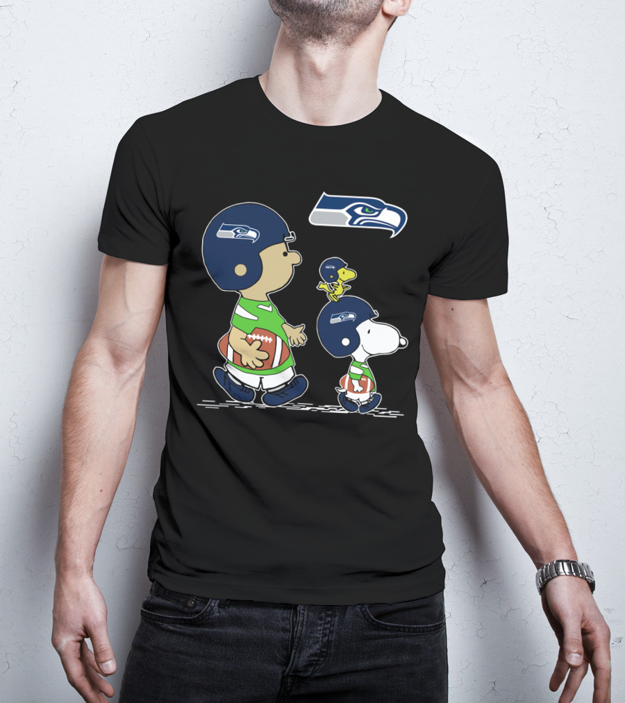 Peanuts Characters Seahawks Football Helmets T-Shirt
