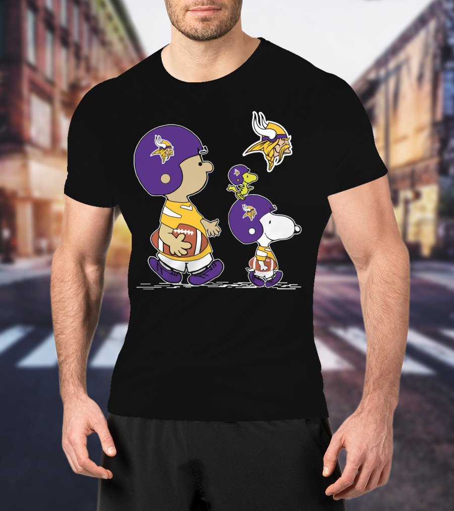 Minnesota Vikings Snoopy And Woodstock Football Team Collaboration T-Shirt