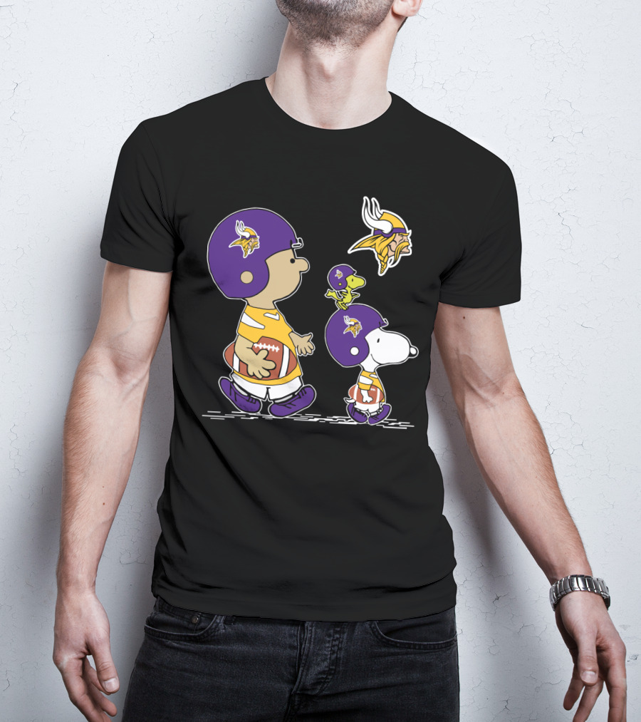 Minnesota Vikings Snoopy And Woodstock Football Team Collaboration T-Shirt