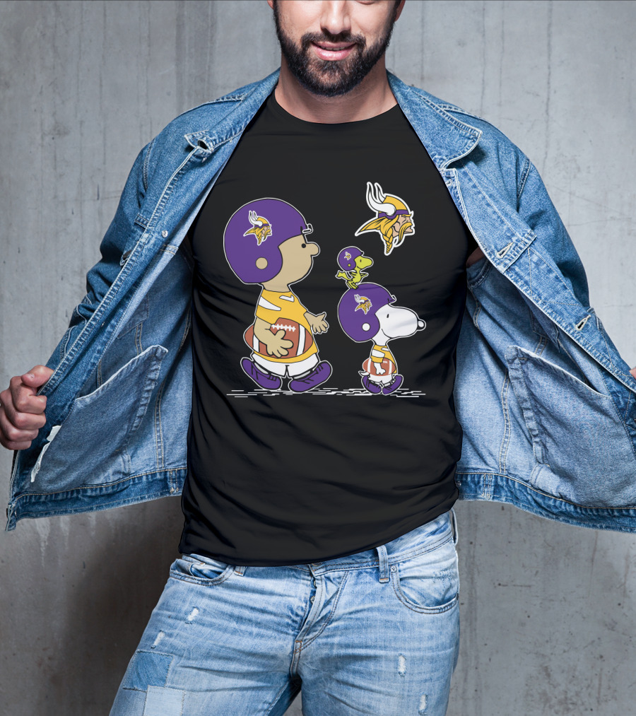 Minnesota Vikings Snoopy And Woodstock Football Team Collaboration T-Shirt