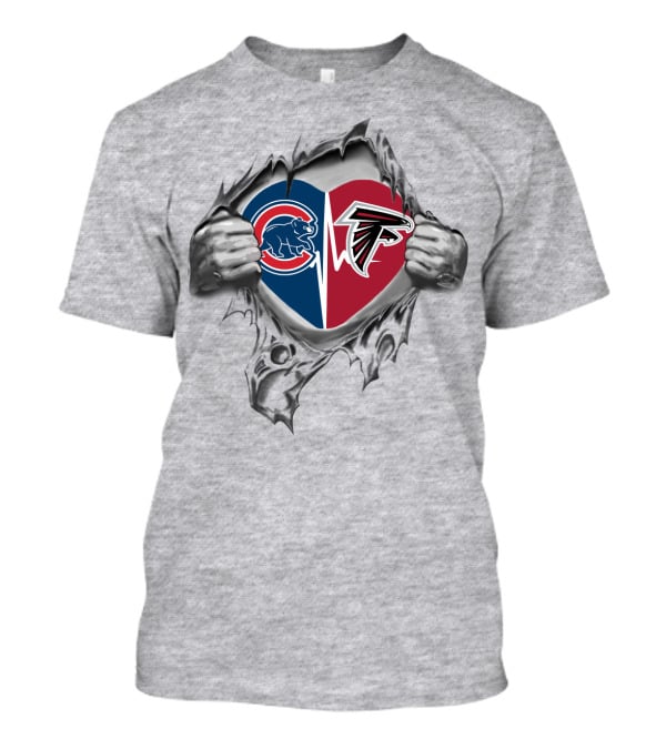 Cubs Falcons Heart Torn Open Dual Logo Fans United T-Shirt