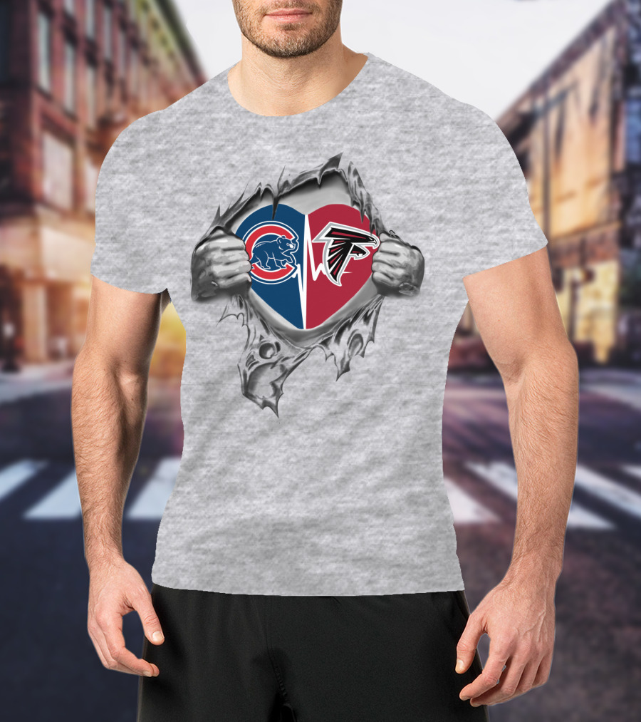 Cubs Falcons Heart Torn Open Dual Logo Fans United T-Shirt