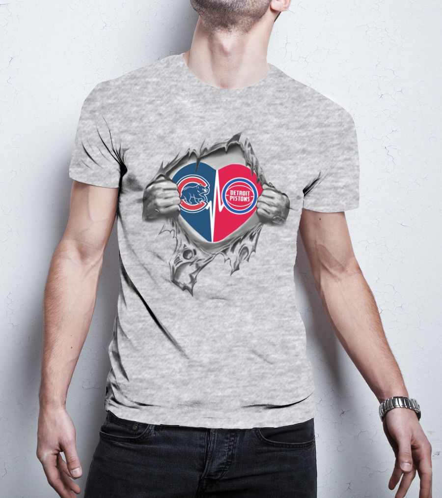 Cubs Detroit Pistons Heartbeat Passion T-Shirt