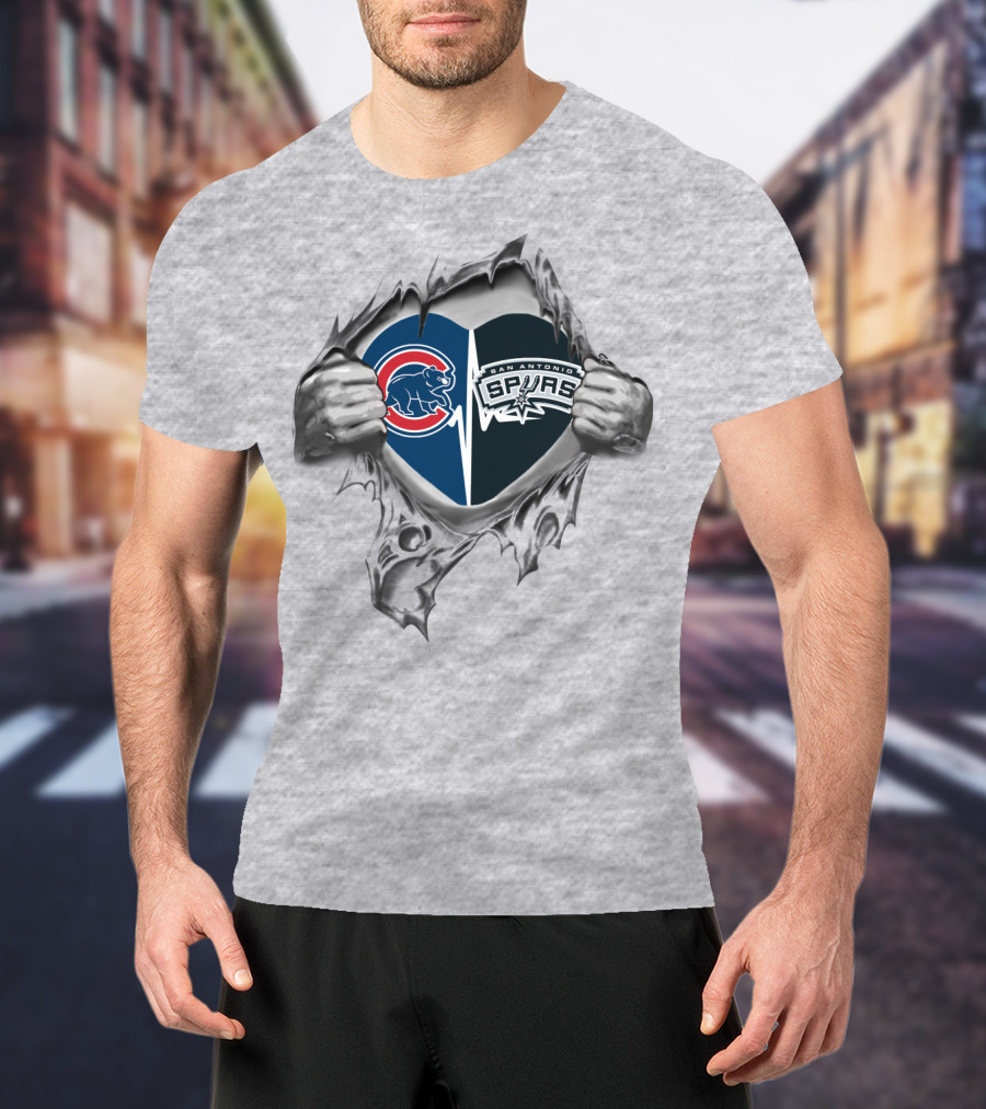 Cubs Spurs Heart Design Featuring Chicago Cubs And San Antonio Spurs T-Shirt
