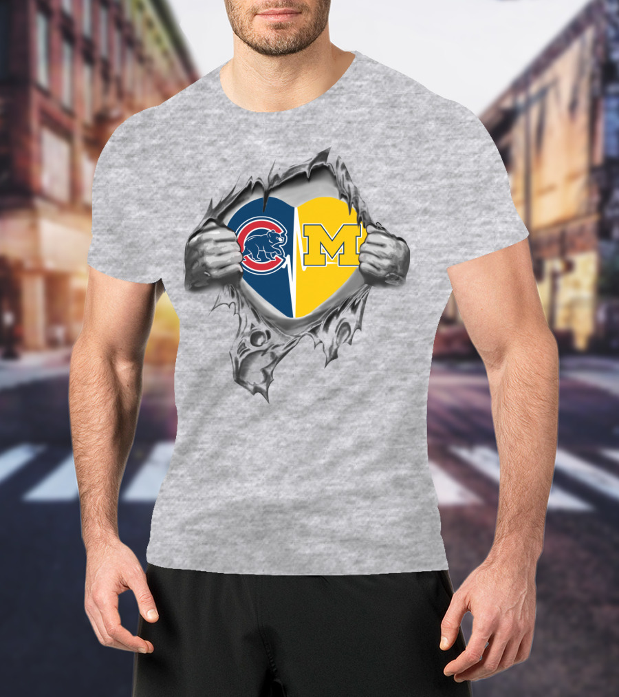Cubs Michigan Heart Hands Ripping T-Shirt