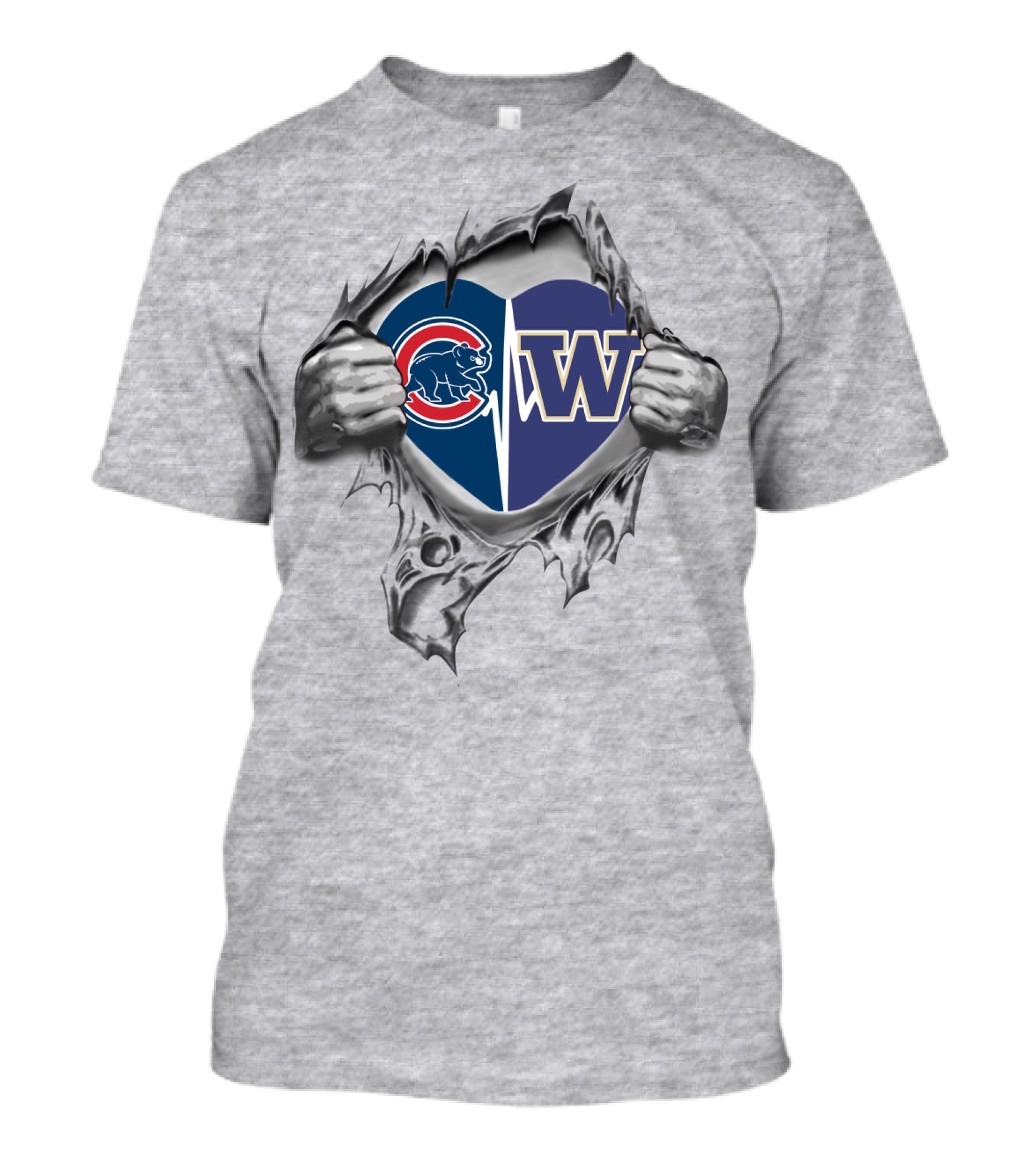 Cubs And Washington Huskies Heart Torn Reveal T-Shirt