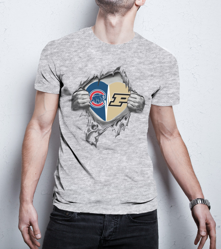 Cubs Purdue Split Heart Tearing Hands T-Shirt
