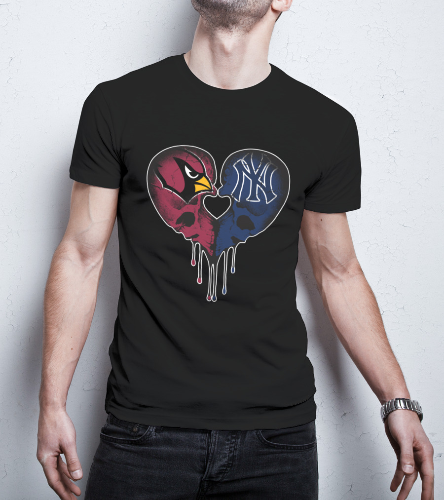 Cardinals Yankees Heart-Shaped Skull Fusion T-Shirt