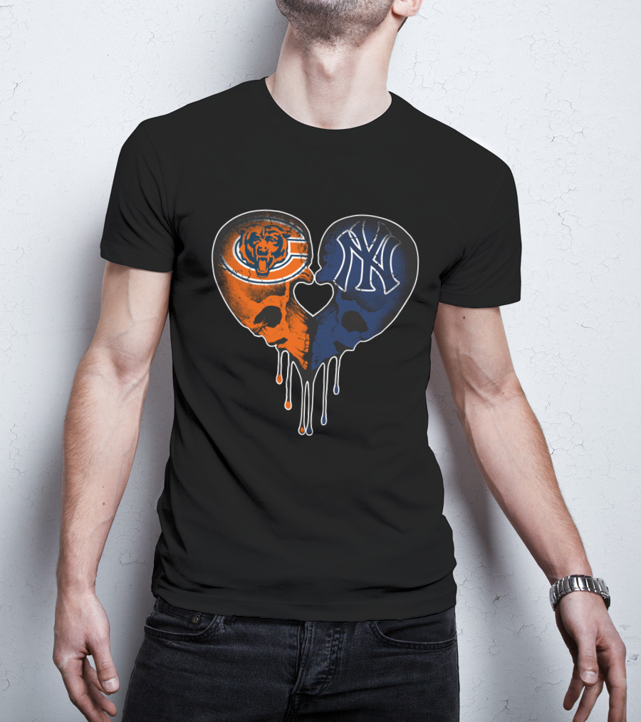 Bears Yankees Skull Heart T-Shirt