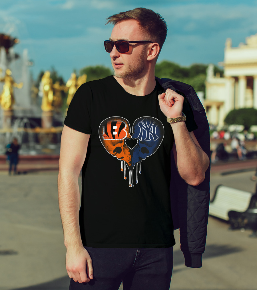 Bengals Yankees Skull Heart Love T-Shirt