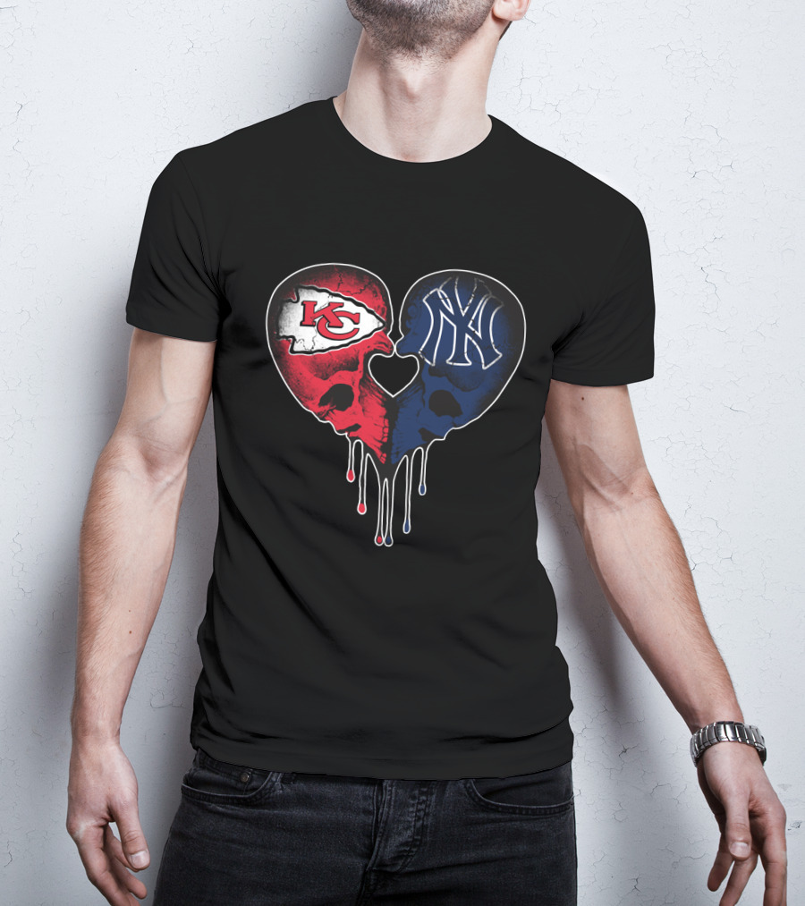 Chiefs Yankees Dripping Skull Heart Love T-Shirt