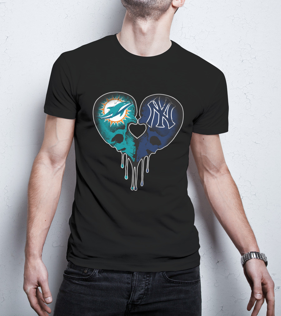 Dolphins Yankees Skull Heart Love T-Shirt