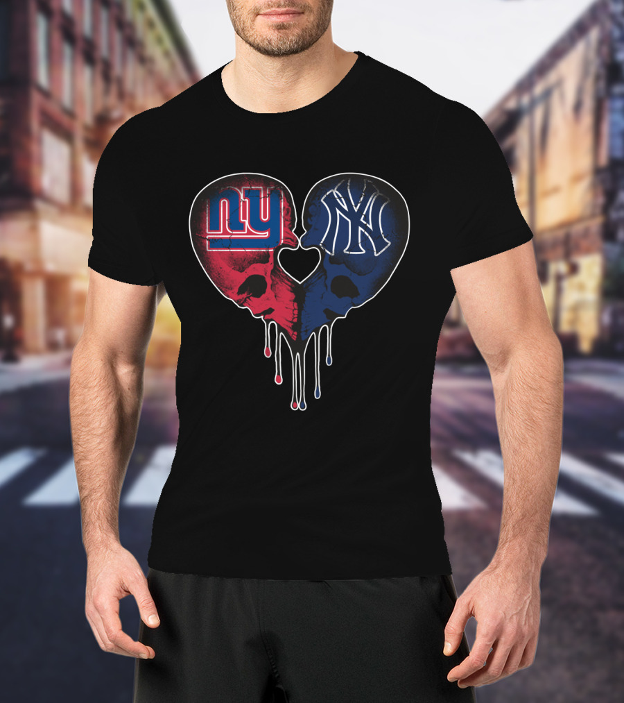 Giants Yankees Skull Love Heart Drip T-Shirt