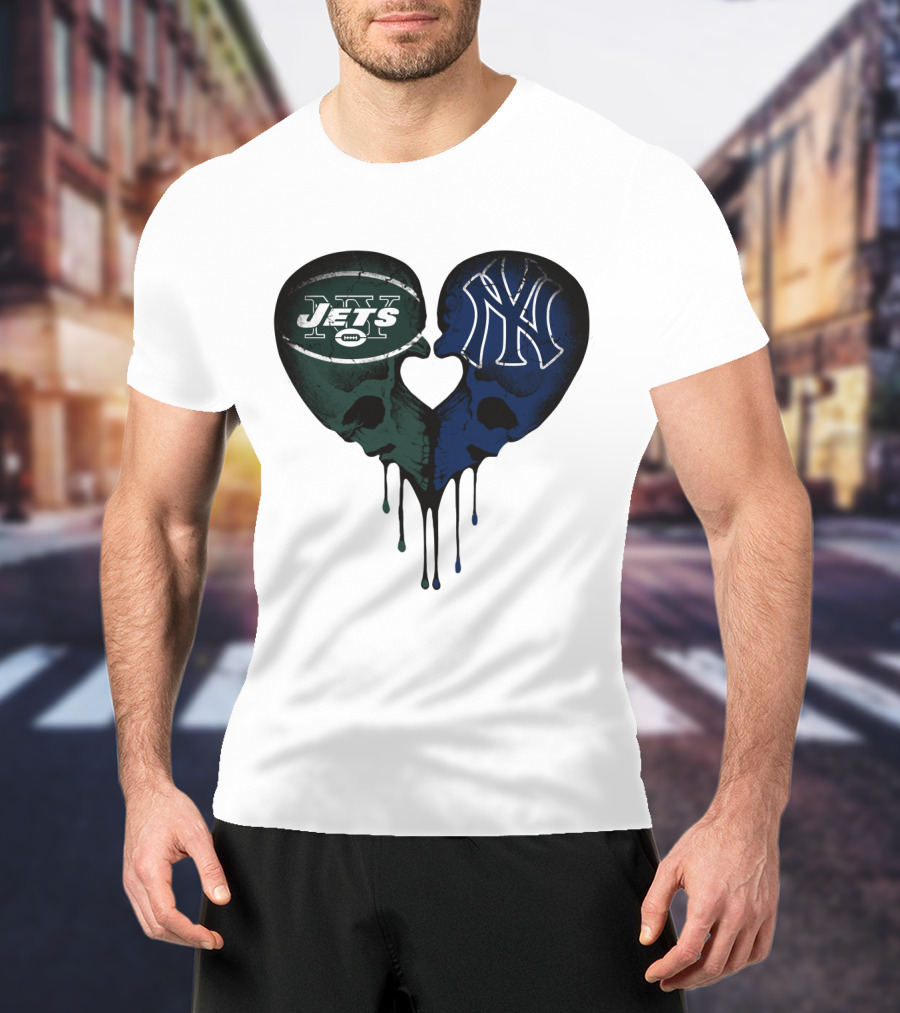 Jets Yankees Skull Heart Logo Fusion T-Shirt