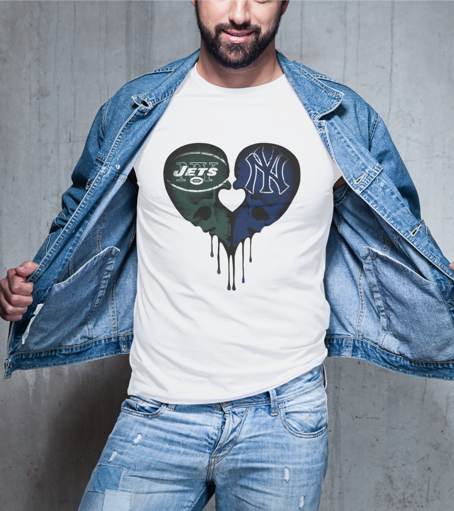 Jets Yankees Skull Heart Logo Fusion T-Shirt