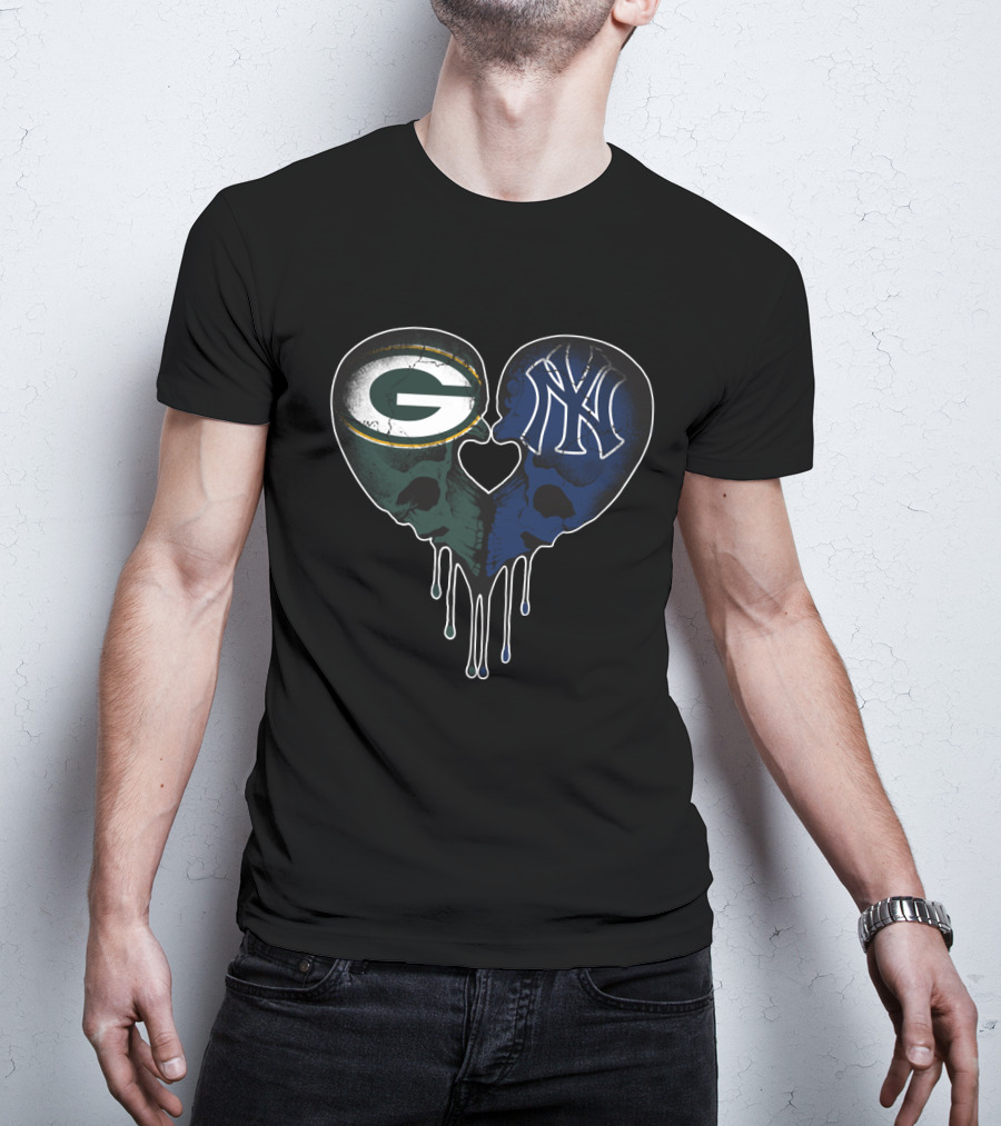Packers Yankees Skull Heart Fusion T-Shirt
