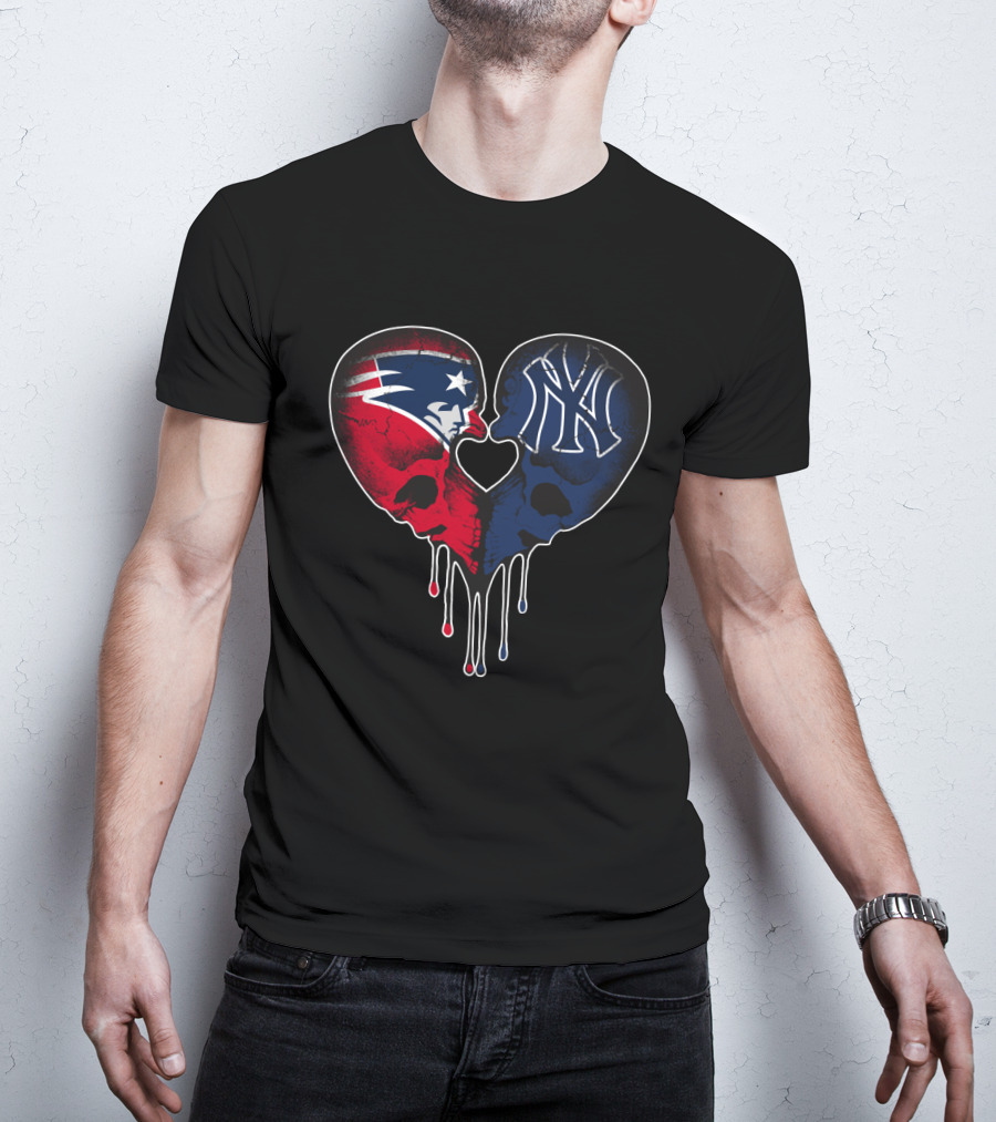 Patriots Yankees Skull Heart Fusion T-Shirt