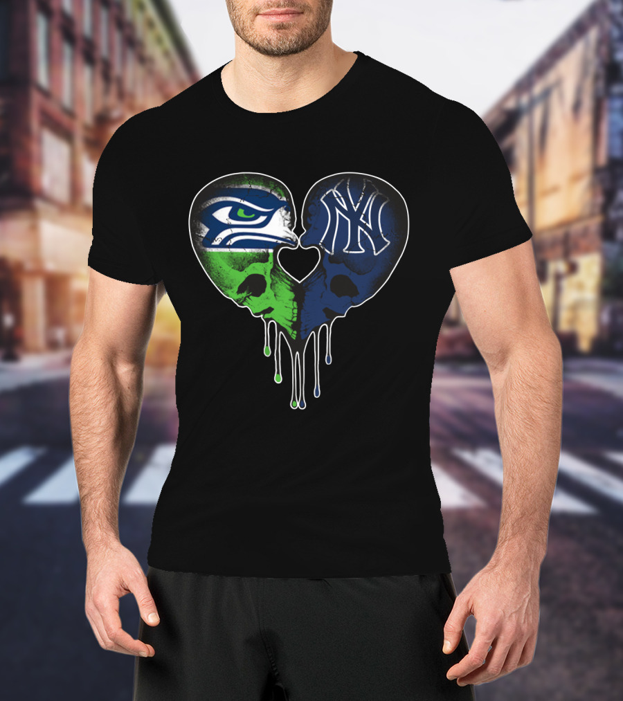 Seahawks Yankees Heart Skull Love T-Shirt