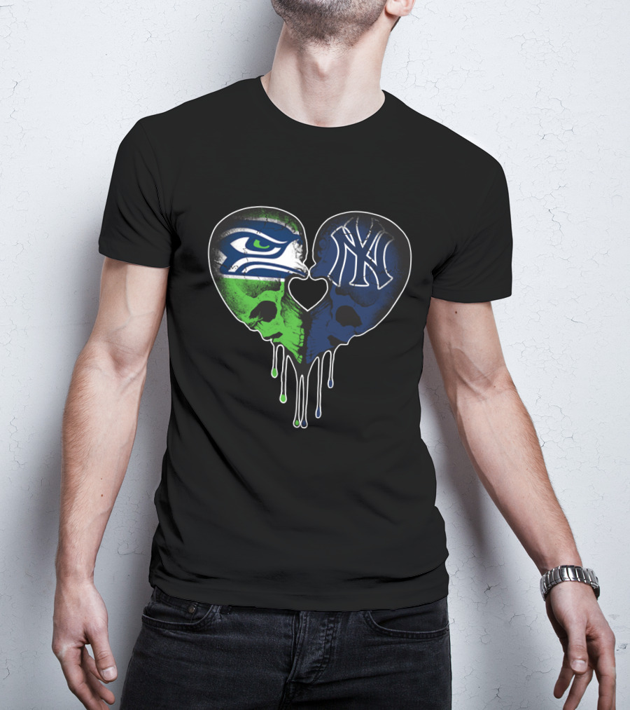 Seahawks Yankees Heart Skull Love T-Shirt