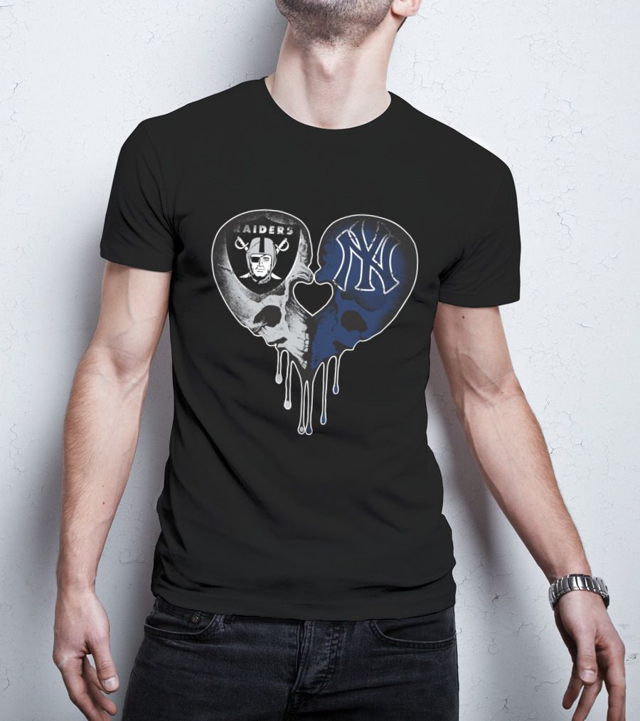Raiders Yankees Skull Heart Drip Love T-Shirt