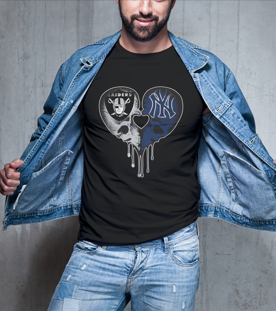 Raiders Yankees Skull Heart Drip Love T-Shirt