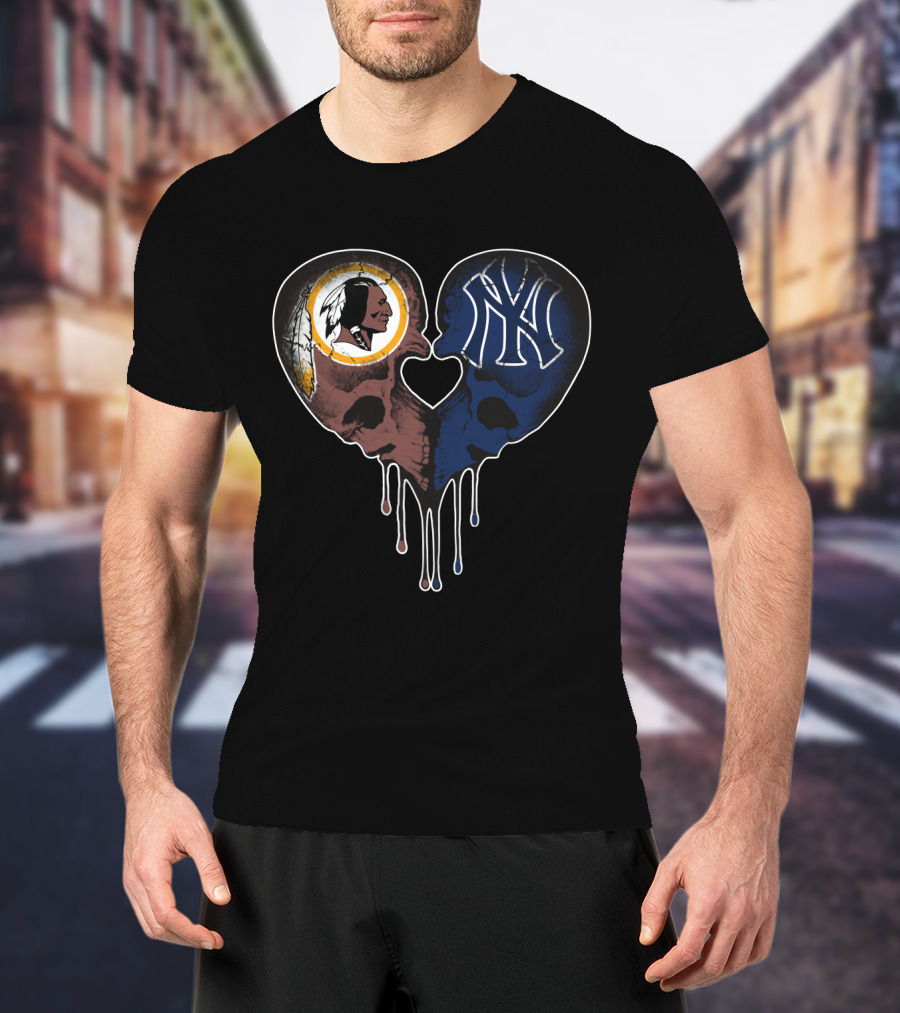 Redskins Yankees Skull Heart Dripping Elements T-Shirt