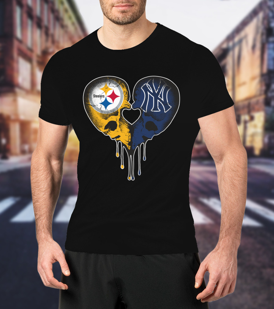 Steelers Yankees Skull Heart Fusion Love T-Shirt