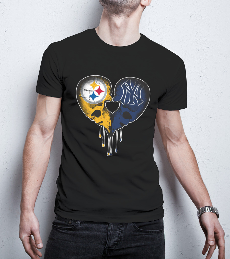 Steelers Yankees Skull Heart Fusion Love T-Shirt
