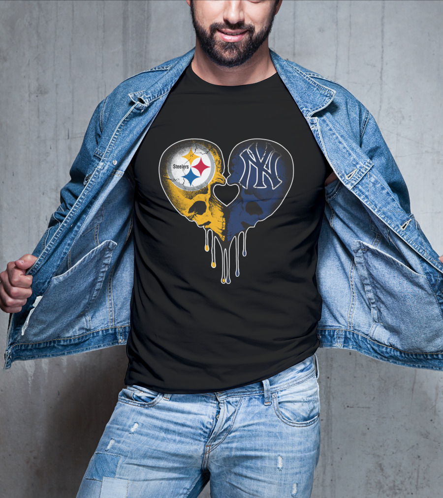 Steelers Yankees Skull Heart Fusion Love T-Shirt
