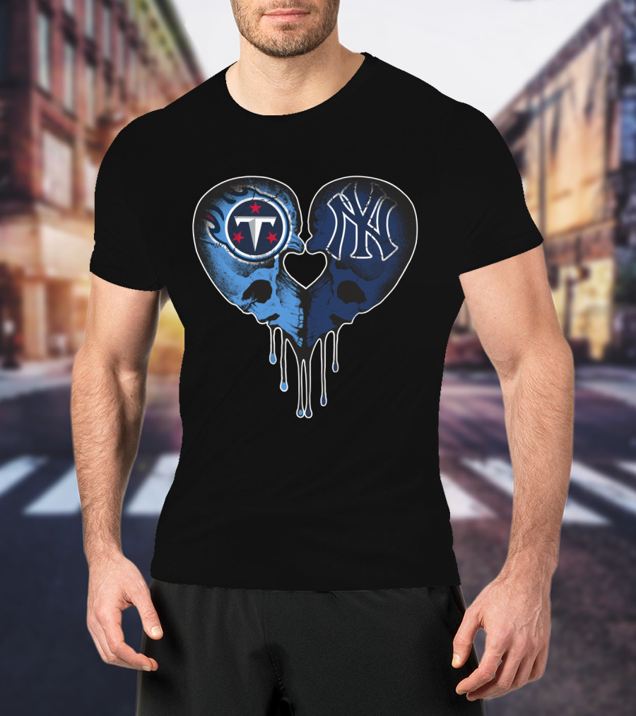 Titans Yankees Skull Heart Drip T-Shirt