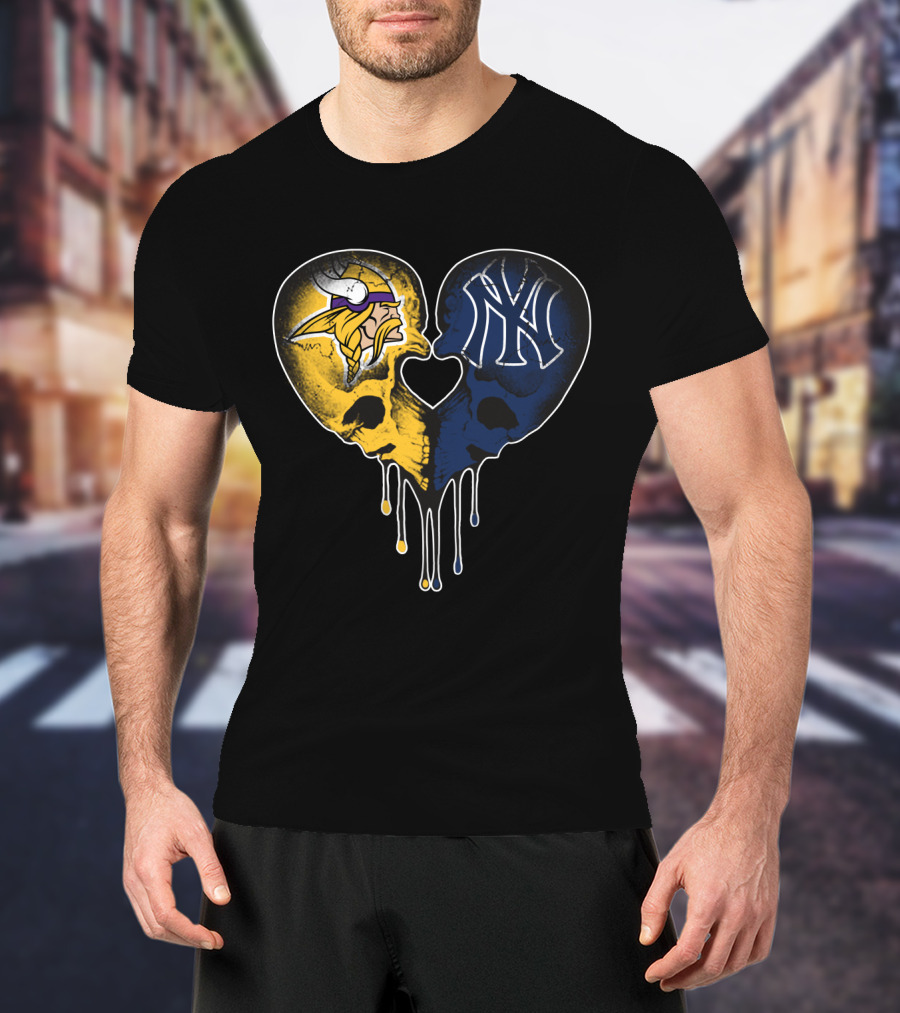 Vikings Yankees Skull Heart Love T-Shirt