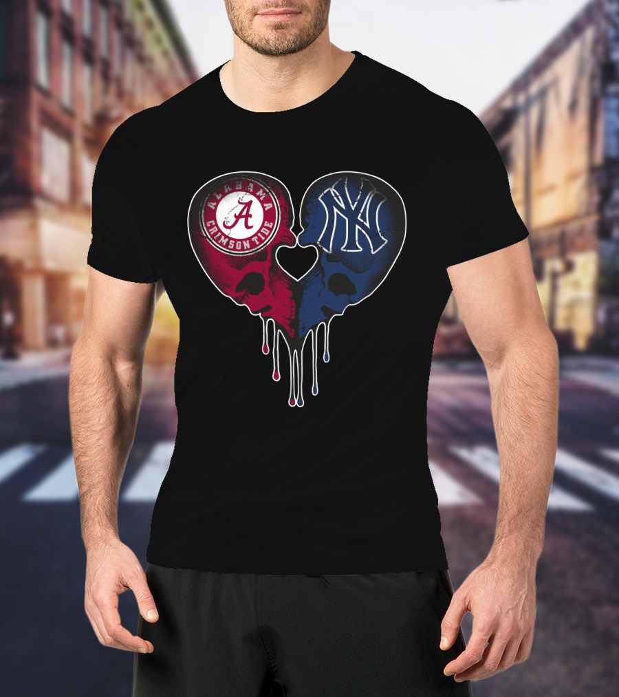 Alabama Crimson Tide Yankees Skull Heart T-Shirt