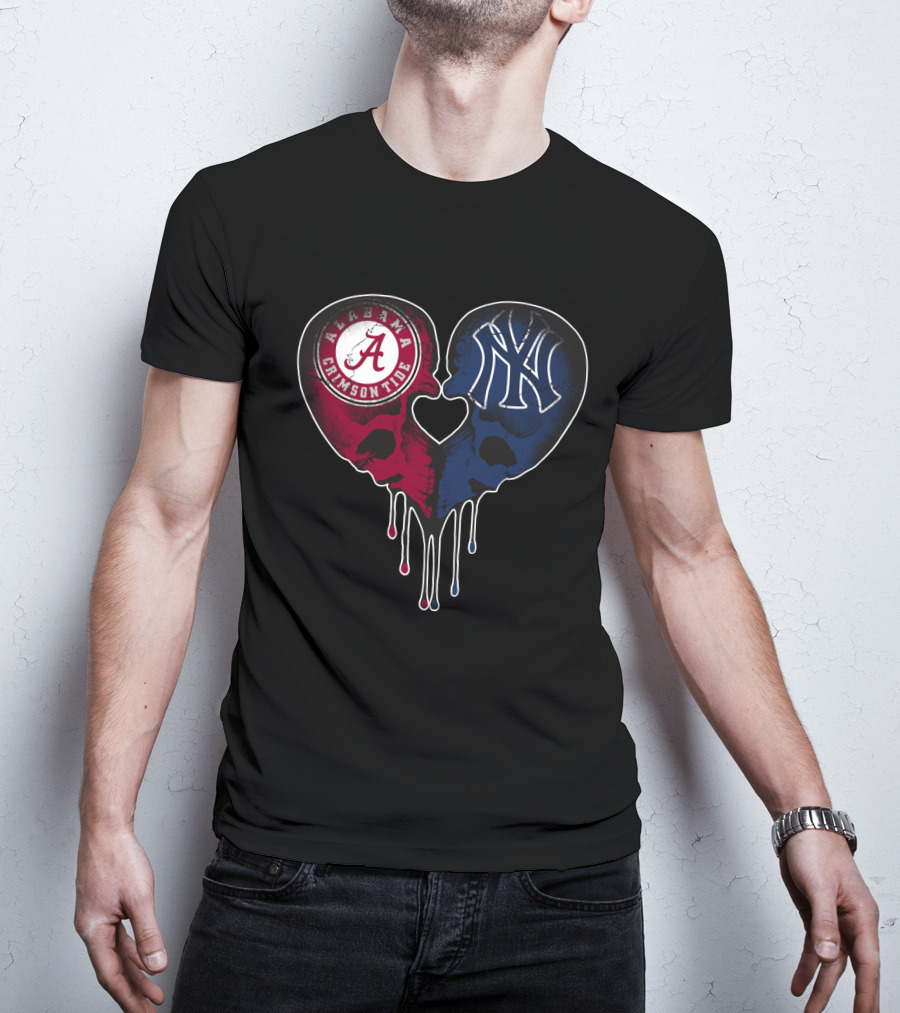 Alabama Crimson Tide Yankees Skull Heart T-Shirt