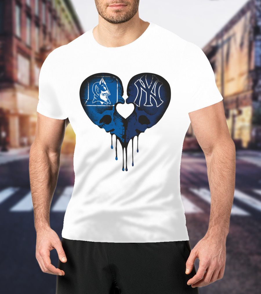 Duke Yankees Skull Heart Dripping Blue T-Shirt