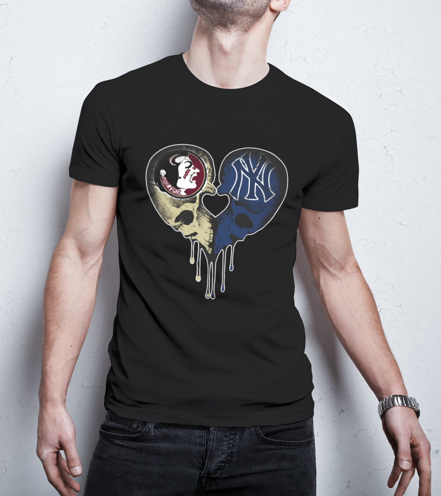 Seminoles Yankees Heart-Shaped Skull Drip T-Shirt