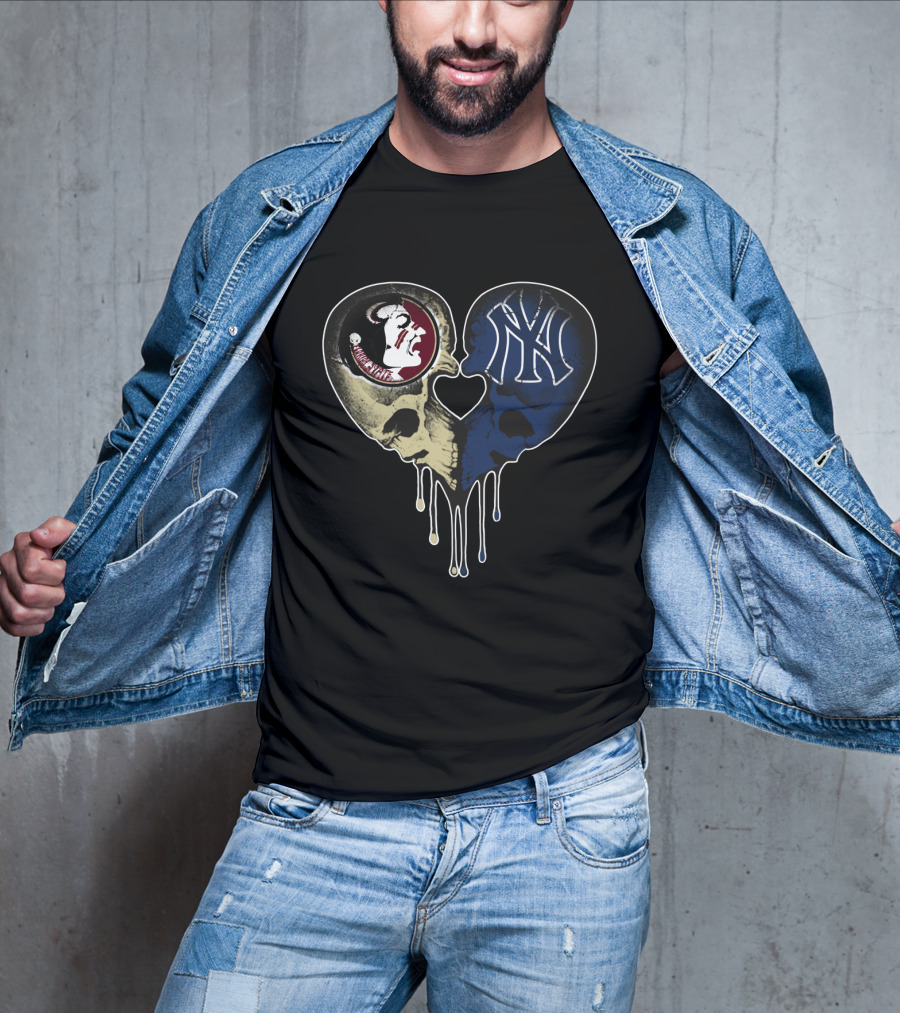 Seminoles Yankees Heart-Shaped Skull Drip T-Shirt