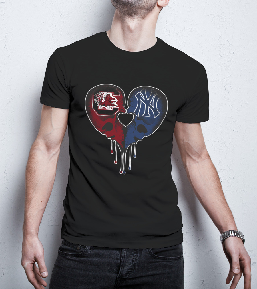 Gamecocks Yankees Skull Heart Fusion T-Shirt