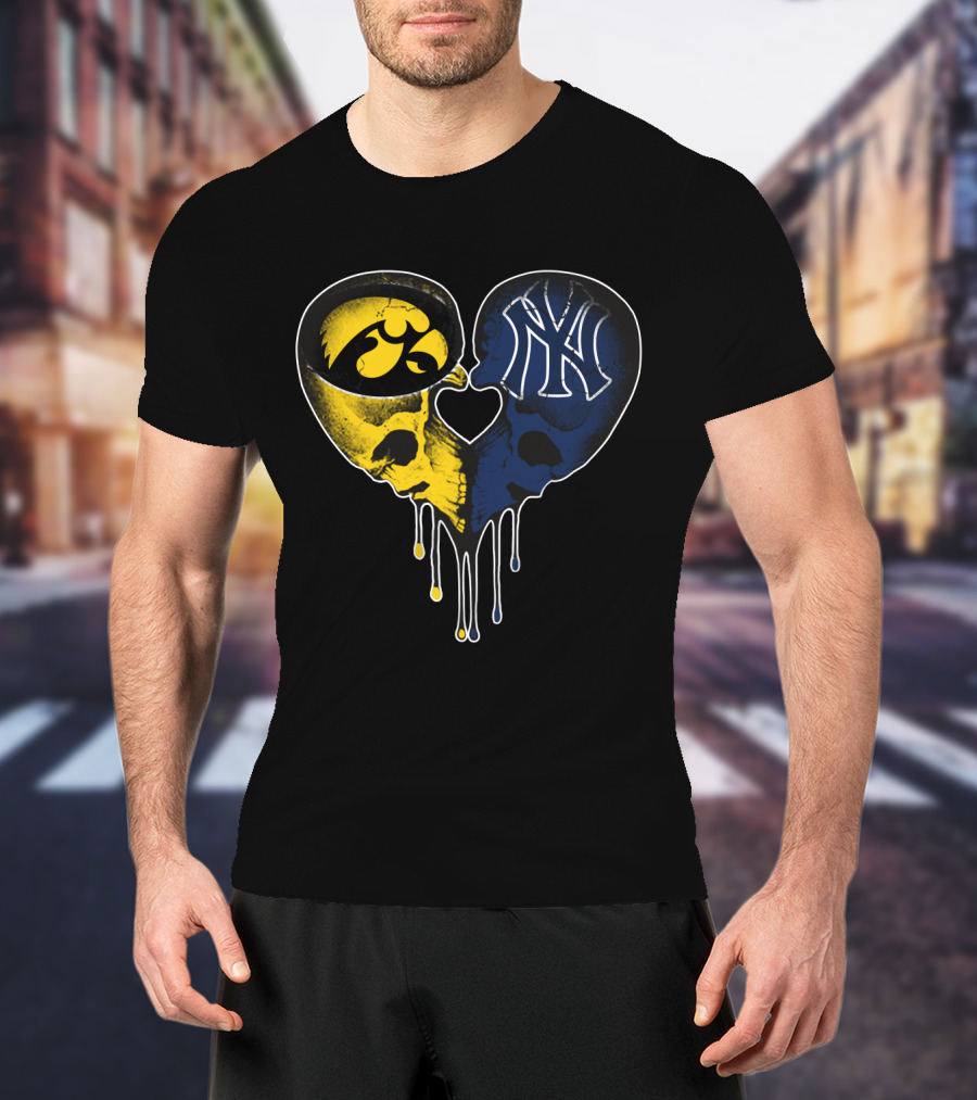 Hawkeyes Yankees Skull Heart Fusion T-Shirt