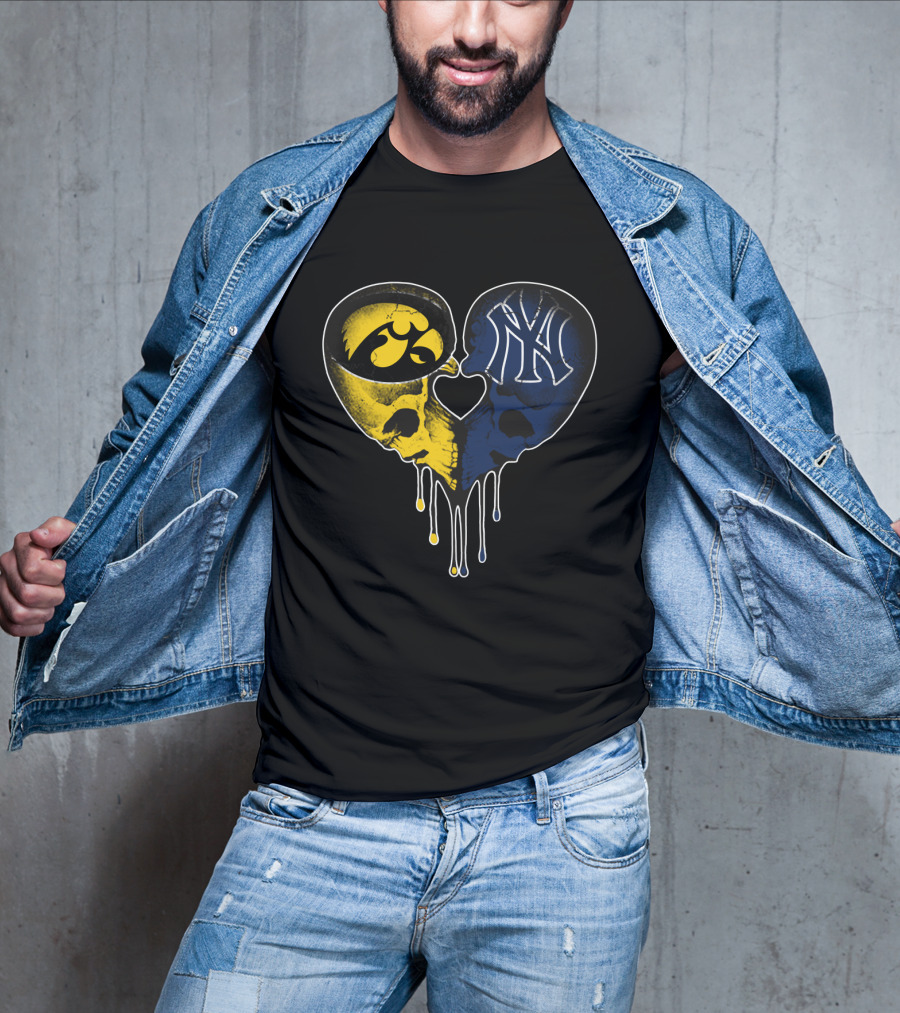 Hawkeyes Yankees Skull Heart Fusion T-Shirt