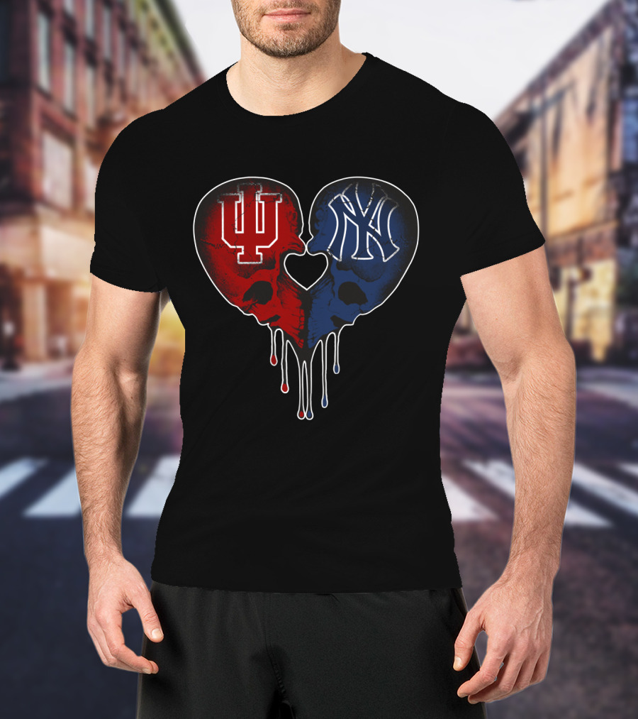 Yankees Hoosiers Skull Heart Dripping Love T-Shirt
