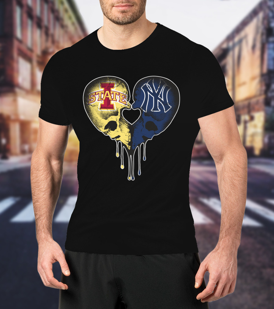 Yankees Iowa State Split Skull Heart Love T-Shirt