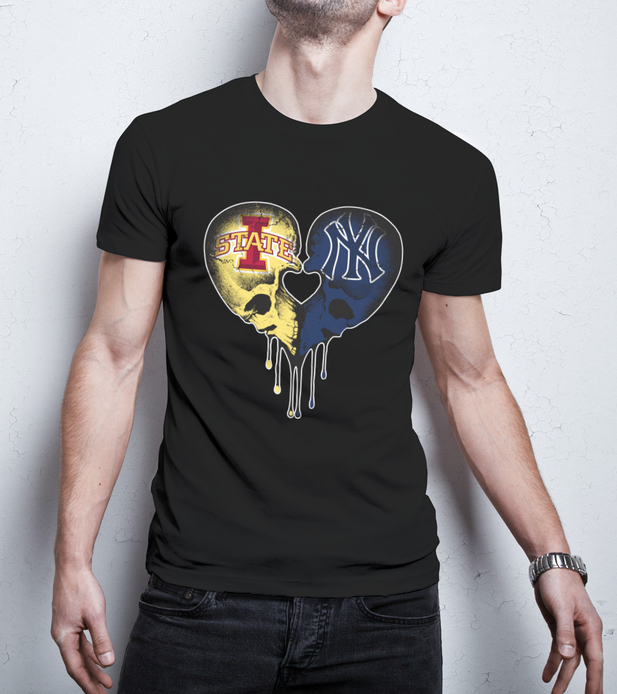 Yankees Iowa State Split Skull Heart Love T-Shirt