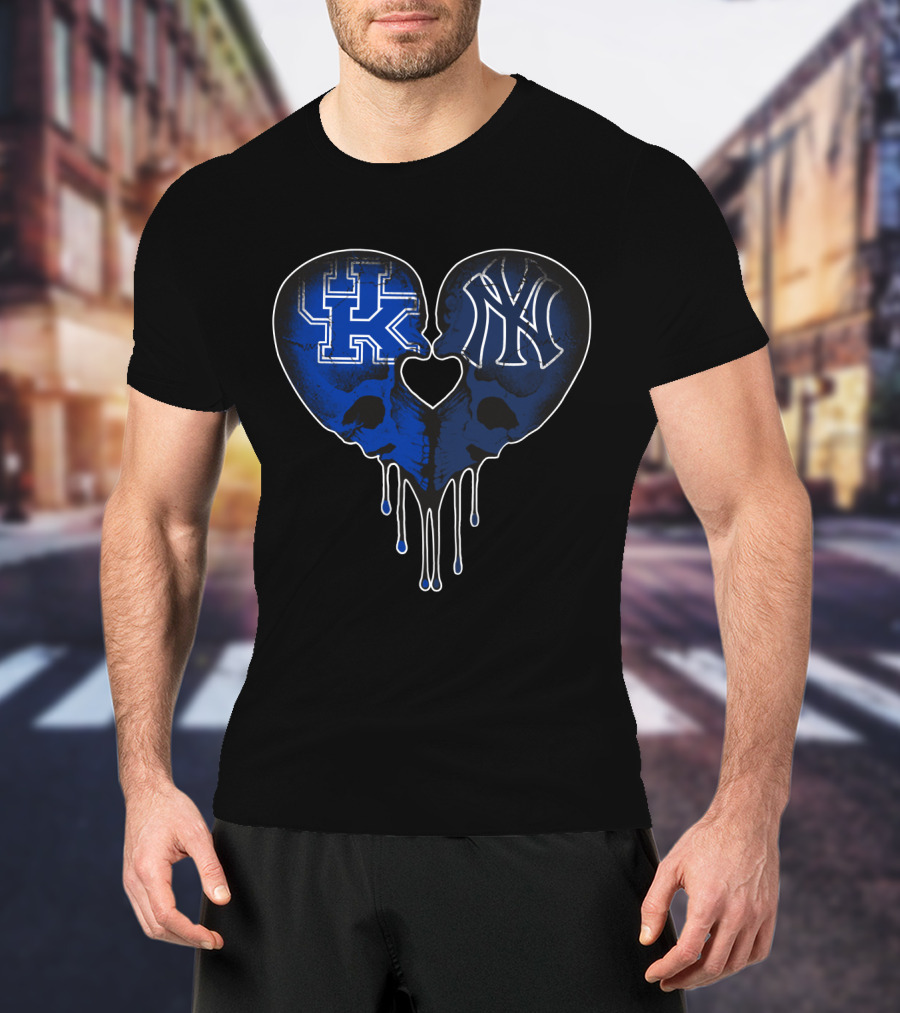 Kentucky Wildcats Yankees Skull Heart Fusion T-Shirt