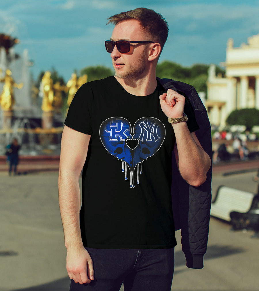 Kentucky Wildcats Yankees Skull Heart Fusion T-Shirt