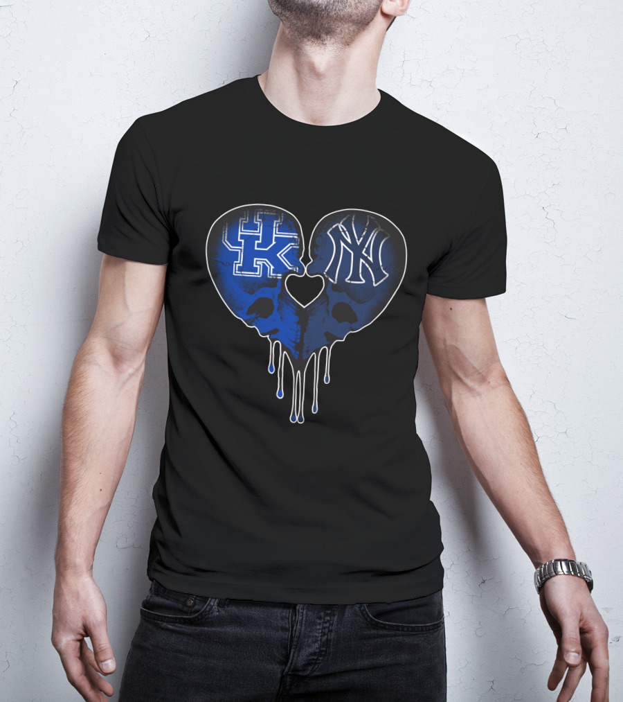 Kentucky Wildcats Yankees Skull Heart Fusion T-Shirt
