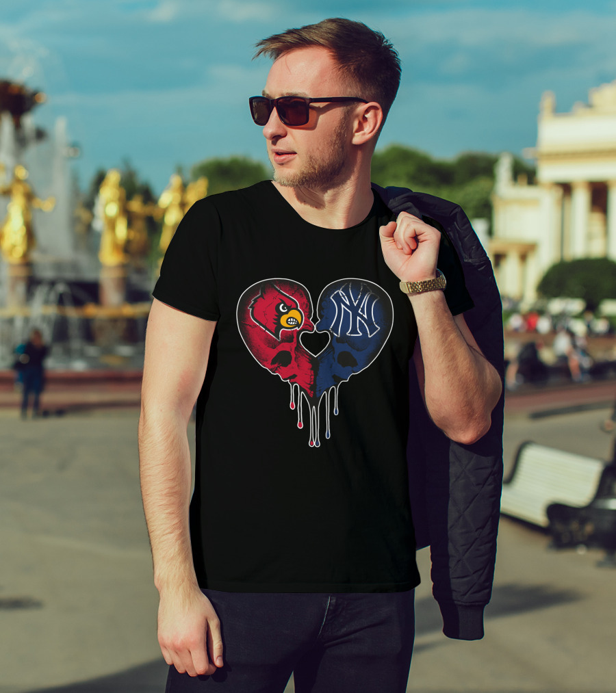 Yankees Louisville Cardinals Skull Heart Fusion T-Shirt