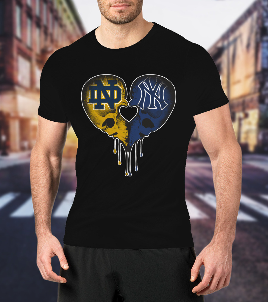 Notre Dame Yankees Dripping Skull Heart Love T-Shirt